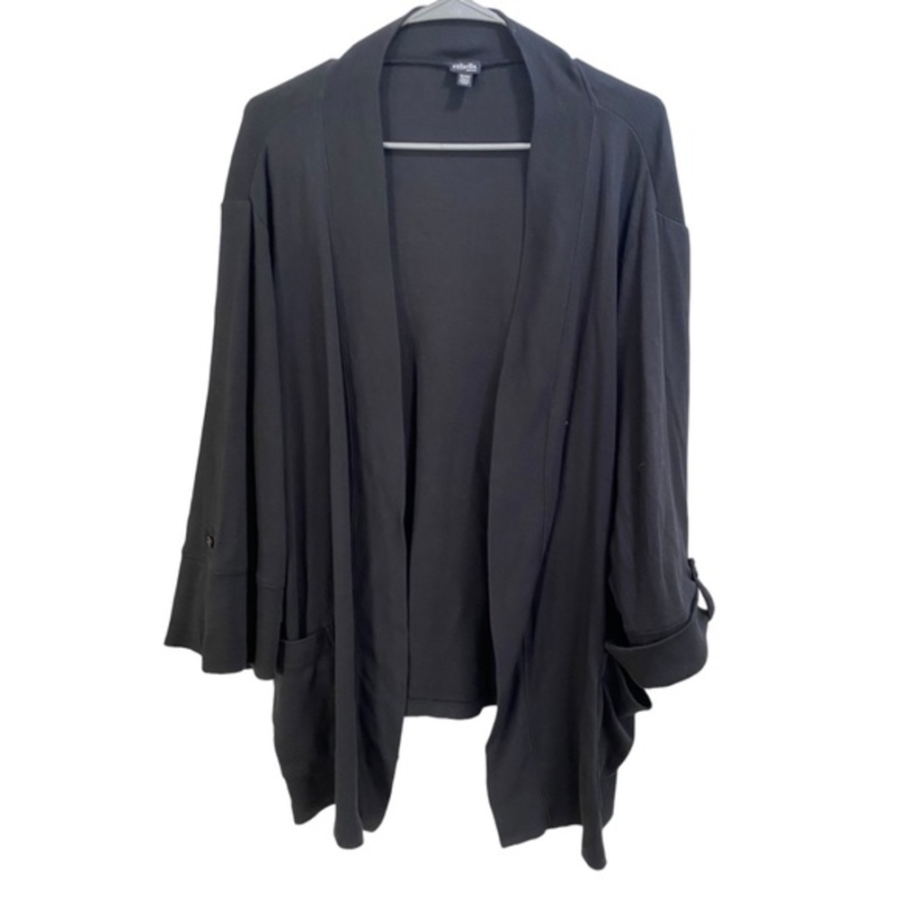 Rafaella Woman Black Cardigan Jacket 3/4 Sleeve size 1X Pockets Open Front‎ EUC